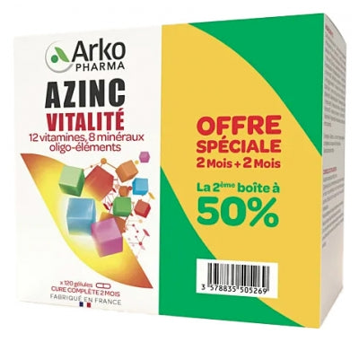 Arkopharma Azinc Vitality Lot Of 2 X 120 Capsules Special Offer