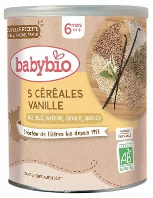 Babybio 5 Cereals Vanilla 6 Months And + Organic 220G