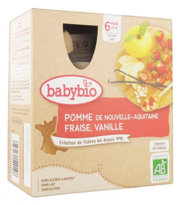 Babybio Apple Strawberry Vanilla 6 Months And + Organic 4 Gourds Of 90G