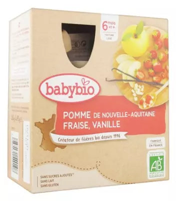 Babybio Apple Strawberry Vanilla 6 Months And + Organic 4 Gourds Of 90G