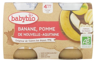 Babybio Banana Apple 4 Months And + Organic 2 Pots Of 130G