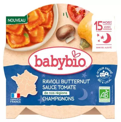 Babybio Butternut Ravioli Tomato Mushroom Sauce 15 Months And + Organic 190 G