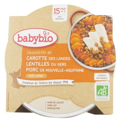 Babybio Carrot Lentil Pork Casserole 15 Months And + Organic 260G