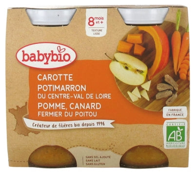 Babybio Carrot Pumpkin Apple Duck 8 Months And + Organic 2 Jars Of 200G