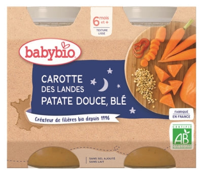 Babybio Carrots From The Landes Sweet Potato Wheat 6 Months And + Organic 2 Pots Of 200G