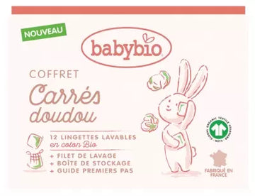 Babybio Doudou Squares Set 12 Washable Wipes In Organic Cotton