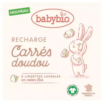 Babybio Doudou Squares Refill 8 Washable Wipes In Organic Cotton