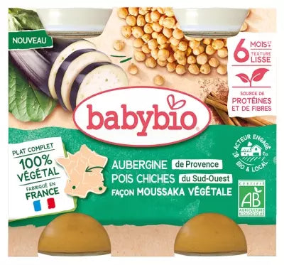 Babybio Eggplant Chickpeas Vegetable Moussaka Style 6 Months And + Organic 2 X 200 G Jars