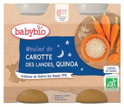 Babybio Good Night Ground Carrot & Quinoa 8 Months And + Organic 2 Jars Of 200G