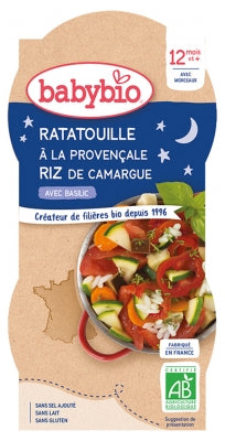 Babybio Good Night Ratatouille À La Provençale & Rice 12 Months And + Organic 2 Bowls Of 200G