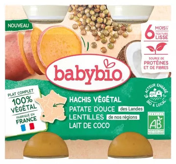 Babybio Hachis Végétal Sweet Potato Lentils Coconut Milk 6 Months And + Organic 2 X 200 G Jars