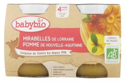 Babybio Mirabelles Apple 4 Months And + Organic 2 Pots Of 130G