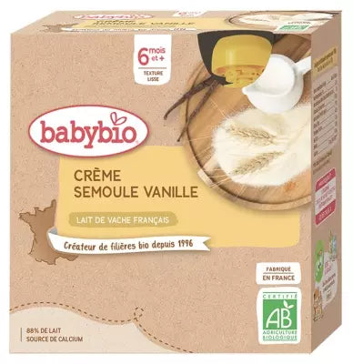 Babybio Semolina Vanilla Cream 6 Months And + Organic 4 Gourds Of 85G