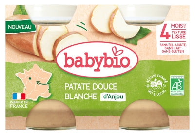 Babybio White Sweet Potato 4 Months And + Organic 2 X 130 G Jars