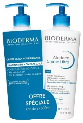 Bioderma Atoderm Crème Ultra Ultra-Nourishing Moisturising Cream 2 X 500Ml