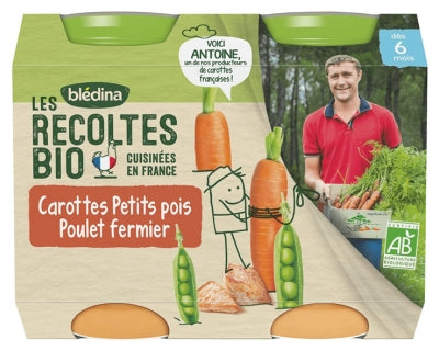 Blédina Les Récoltes Bio Carrots Peas Farm Chicken From 6 Months Organic 2 Pots