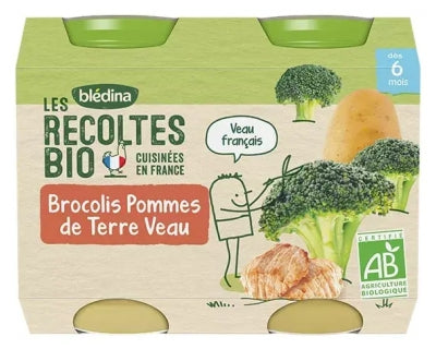 Blédina Les Récoltes Bio Broccolis Pommes De Terre Veau Dès 6 Mois Bio 2 Pots