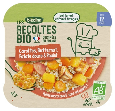 Blédina Les Récoltes Organic Carrots Butternut Sweet Potato & Chicken From 12 Months Organic 230 G