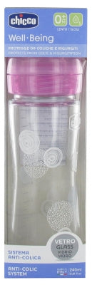 Chicco Well Being Bottle Glass Bottle 240Ml Slow Flow 0 Months And Over