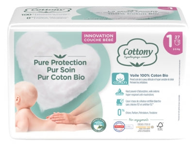 Cottony Diapers With Organic Cotton 27 Diapers Size 1 (2-5 Kg)