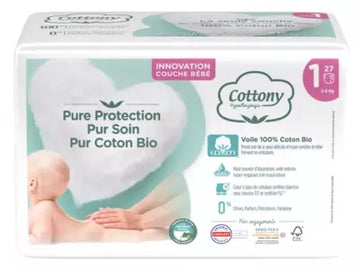 Cottony Diapers With Organic Cotton 27 Diapers Size 1 (2-5 Kg)