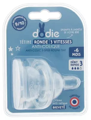 Dodie 2 Round Teats 3 Flows Anti-Colic Fast Flow + 6 Months