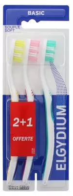 Elgydium Basic Soft Toothbrush Pack Of 2 + 1 Offered