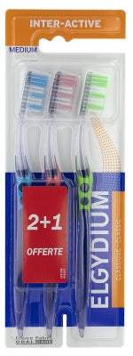 Elgydium Inter-Active Medium Toothbrush 2 Toothbrushes + 1 Free