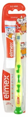 Elmex Soft Toothbrush Beginner 0-3 Years Old + Mini Toothpaste Anti-Cavities 0-6 Years Old 12Ml