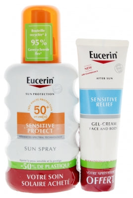 Eucerin Sun Protection Sensitive Protect Sun Spray Spf50+ 200 Ml + Relief After-Sun Cream-Gel 50 Ml Free