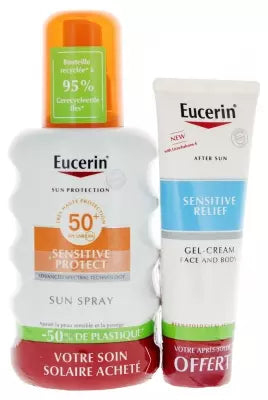 Eucerin Sun Protection Sensitive Protect Sun Spray Spf50+ 200 Ml + Relief After-Sun Cream-Gel 50 Ml Free