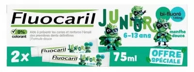 Fluocaril Junior Toothpaste 6-13 Ans Menthe Douce Lot De 2 X 75Ml