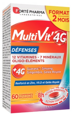 Forté Pharma Multivit'4G Défenses 60 Bi-Layers Tablets