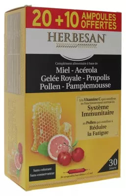 Herbesan Honey Royal Jelly Acerola Pollen Grapefruit Propolis 20 Phials + 10 Free