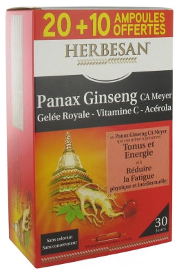 Herbesan Panax Ginseng Ca Meyer Royal Jelly Vitamin C Acerola 20 Phials + 10 Free Phials