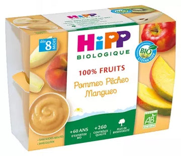 Hipp 100% Fruit Apples Peaches Mangoes From 8 Months Organic 4 Jars