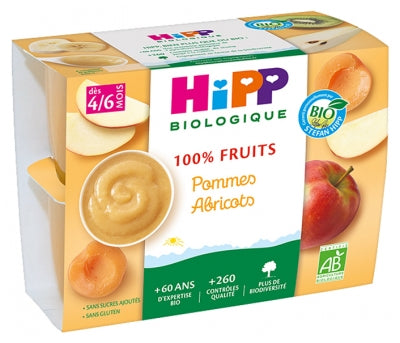 Hipp 100% Fruit Apples Apricots From 4/6 Months Organic 4 Jars