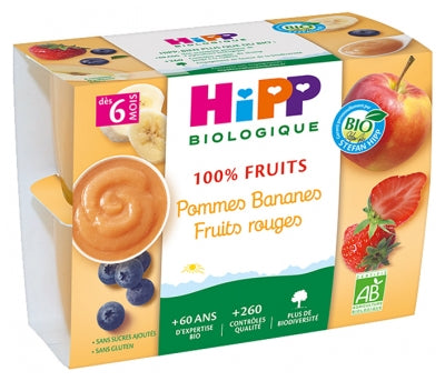 Hipp 100% Fruits Apples Bananas Red Fruits From 6 Months Organic 4 Pots