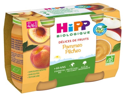 Hipp Fruit Delights Apples Peaches From 4/6 Months Organic 2 Jars