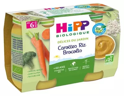 Hipp Garden Delights Baby Carrots Rice Broccoli From 6 Months Organic 2 Pots