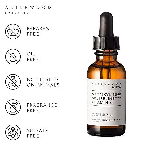 Asterwood Triple Repair Matrixyl 3000 + Argireline + Hyaluronic Acid + Organic Vitamin C Serum For Face; Anti-Aging Face Serum, Anti-Wrinkle Serum