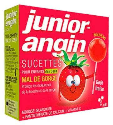 Junior-Angin Lollipops Sore Throat Strawberry Taste 8 Lollipops