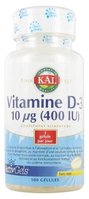 Kal Vitamin D-3 10 µg (400 Iu) 100 Capsules