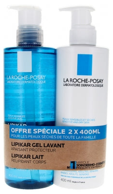 La Roche-Posay Lipikar Gel Lavant Apaisant Protecteur 400 Ml + Lait Relipidant Corps Anti-Dessèchement 48H 400 Ml Special Offer