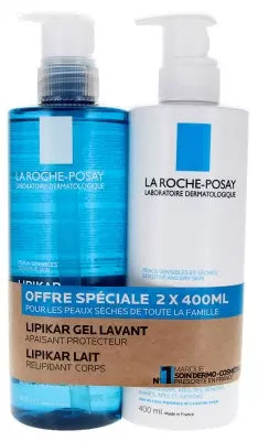 La Roche-Posay Lipikar Gel Lavant Apaisant Protecteur 400 Ml + Lait Relipidant Corps Anti-Dessèchement 48H 400 Ml Special Offer