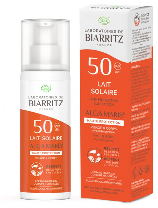 Laboratoires De Biarritz Organic Alga Maris Sunscreen Lotion Face And Body Spf50 100Ml