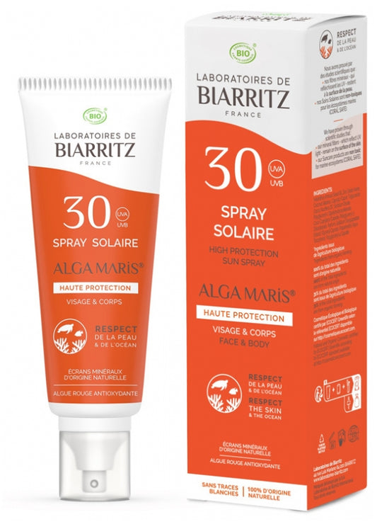 Laboratoires De Biarritz Organic Alga Maris Sunscreen Spray Face And Body Spf30 100Ml