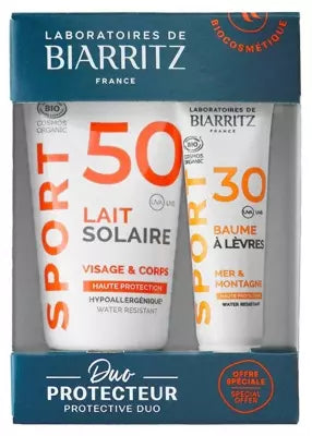 Laboratoires De Biarritz Sport Sun Milk Spf50 Face And Body Organic 50Ml + Lip Balm Spf30 Organic 15Ml