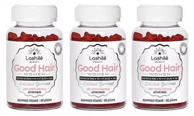 Lashilé Beauty Good Hair Women Anti-Hair Loss Pack Of 3 X 60 Gummies + Free Towel
