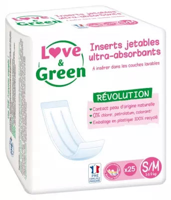 Love & Green Disposable Ultra-Absorbent Inserts For Washable Diapers S/M 25 Inserts